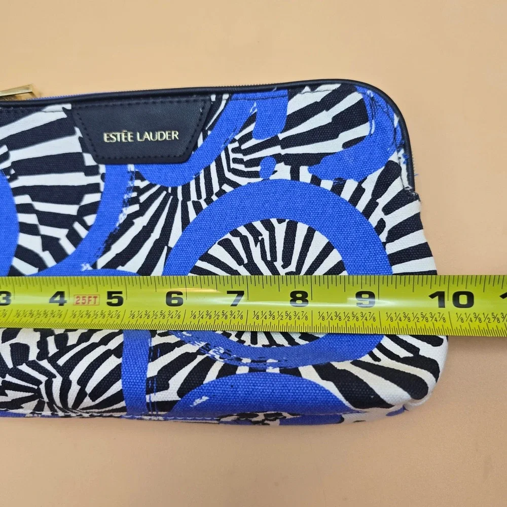 Estee Lauder Cosmetic Bag Set 3pc Blue Gold Chain Black Pleated Makeup‎ Pouches